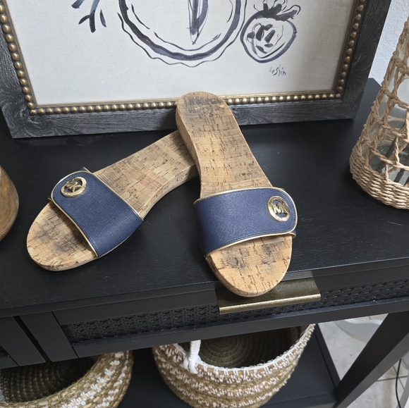 Michael Kors Blue Cork Slide Sandals - Picture 1 of 6